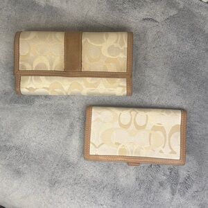Coach Carly Optic Signature Checkbook Wallet Large Flap - Cream & Tan - 2008